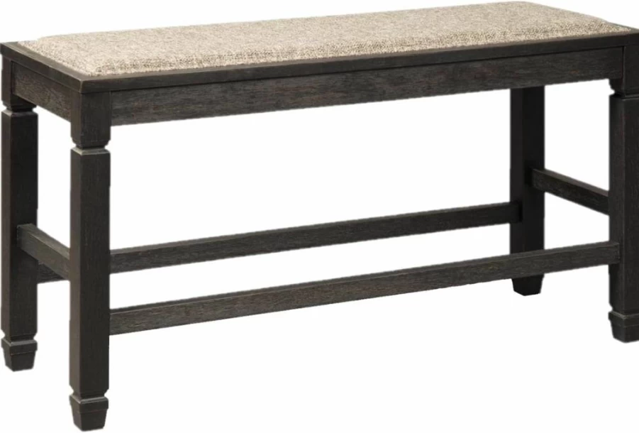 Signature Design by Ashley Tyler Creek Modern Farmhouse Dining Bench - Upholstered Seat, Antique Black Finish, Rustic Style