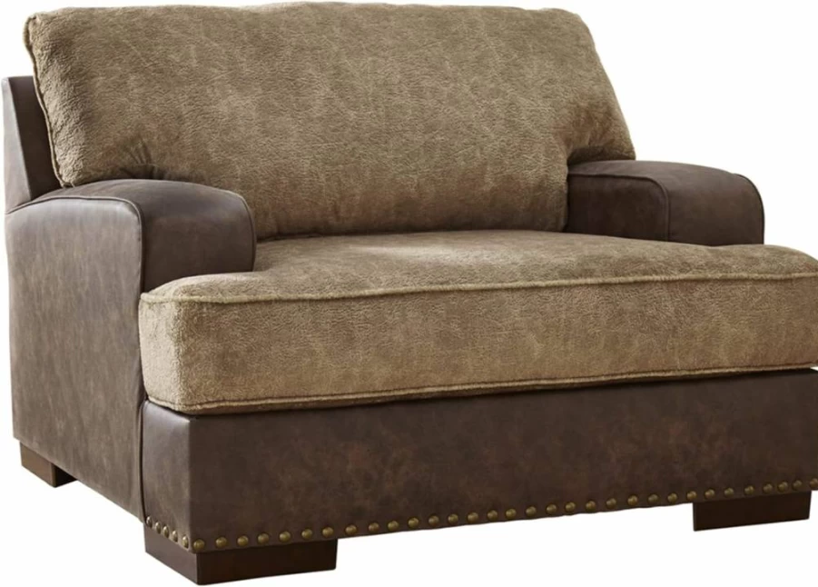 Signature Design by Ashley Alesbury Retro Chair and a Half - Dark Brown Upholstered Living Room Seating