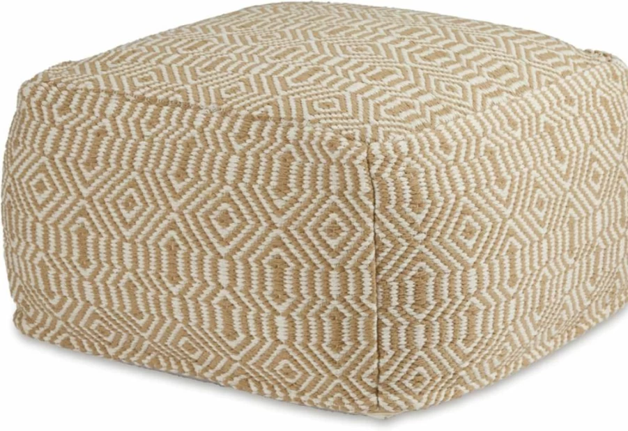 Signature Design by Ashley Jasett Handwoven Black & White Geometric Pouf Ottoman for Living Room Decor