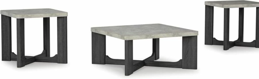 Signature Design by Ashley Sharstorm Modern 3-Piece Table Set with Faux Cement Melamine Tabletop in Light Gray & Gray