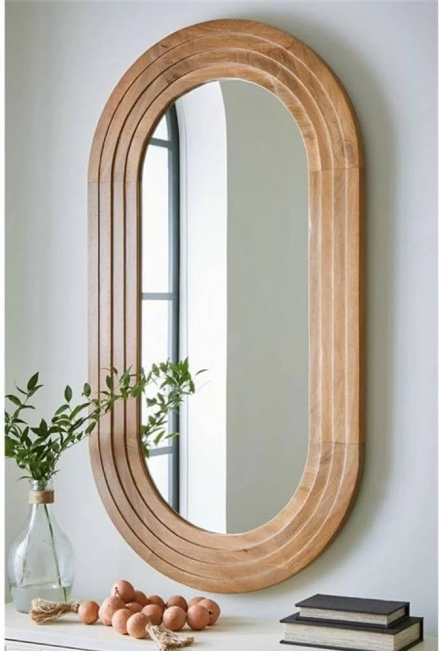 Signature Design by Ashley Daverly Rustic Wood Accent Mirror in Light Brown - Country Style Oblong Wall Mirror