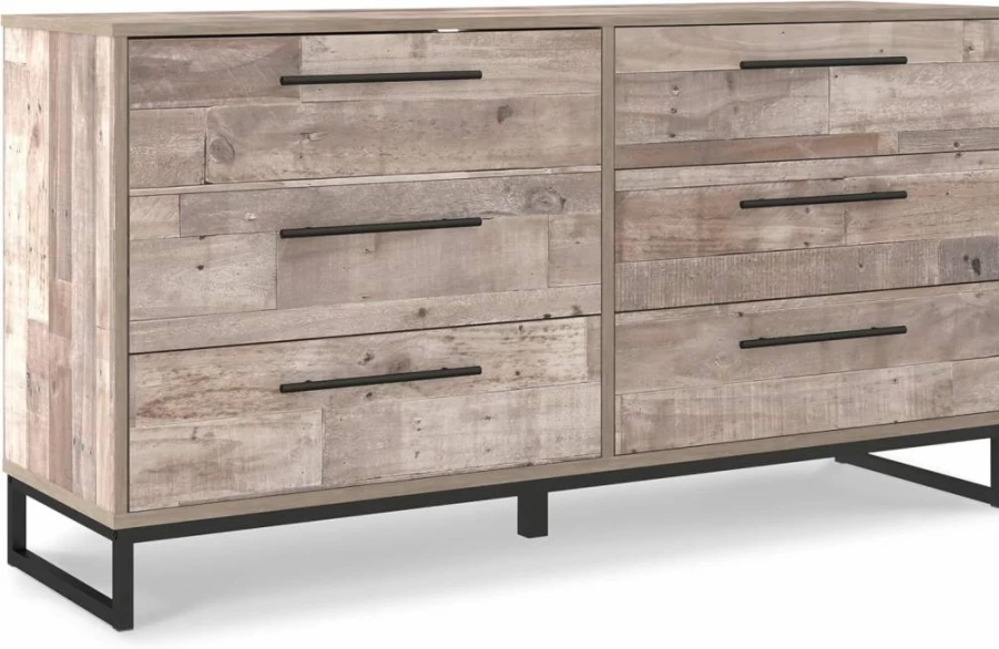 Signature Design by Ashley Neilsville Industrial Butcher Block Dresser in Natural Pallet Brown & Grey Finish