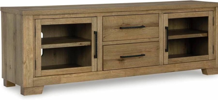 Signature Design by Ashley Galliden 80" TV Stand for TVs Up to 91" - Black 2-Drawer Media Console with Adjustable Shelves & Cable Management