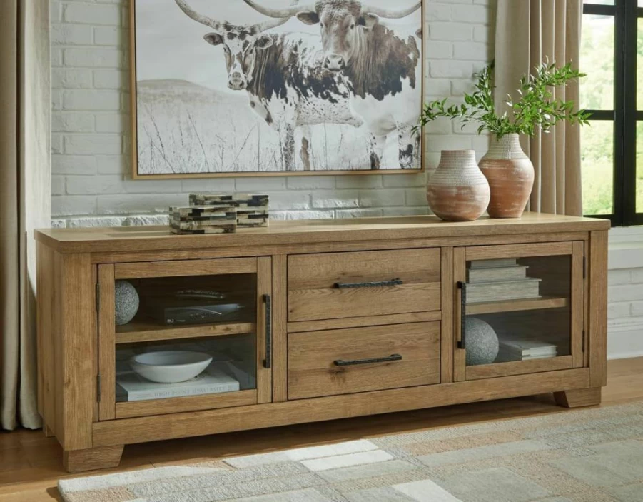 Signature Design by Ashley Galliden 80" TV Stand for TVs Up to 91" - Black 2-Drawer Media Console with Adjustable Shelves & Cable Management
