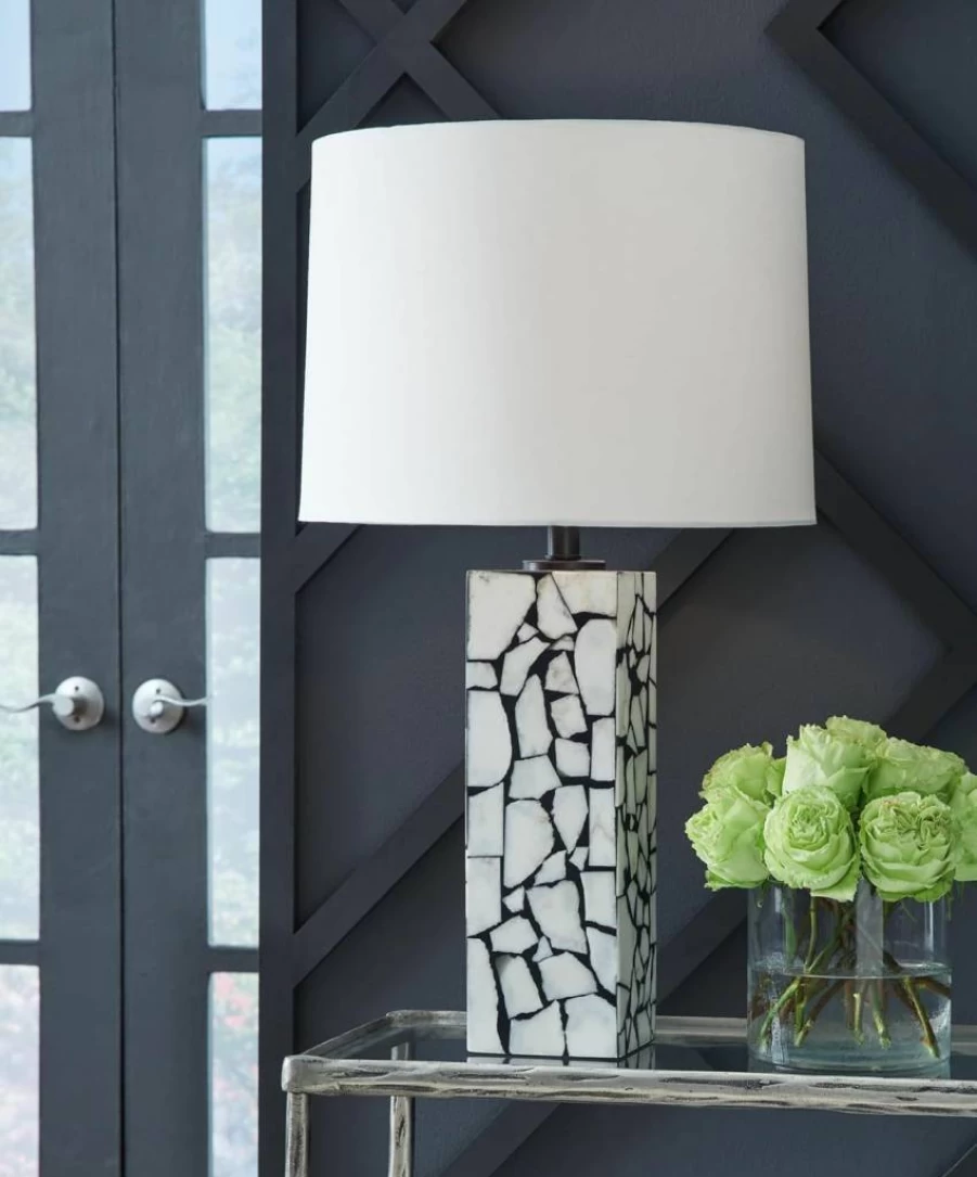 Signature Design by Ashley Macaria Modern 3-Way Switch Table Lamp - White & Black Contemporary Lighting