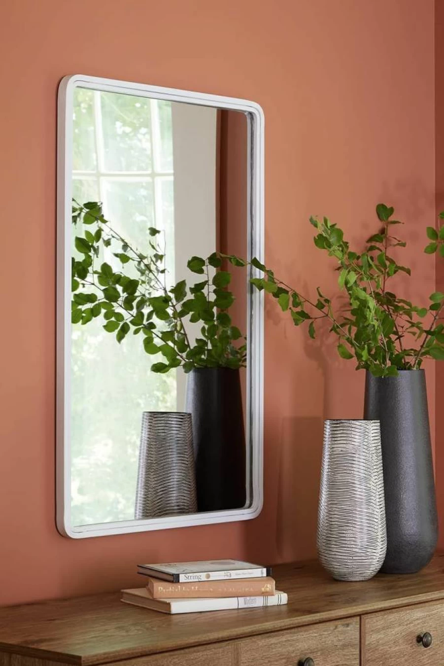 Signature Design by Ashley Brocky 24" Modern White Rectangular Wall Mirror - Contemporary Accent Mirror for Home Decor