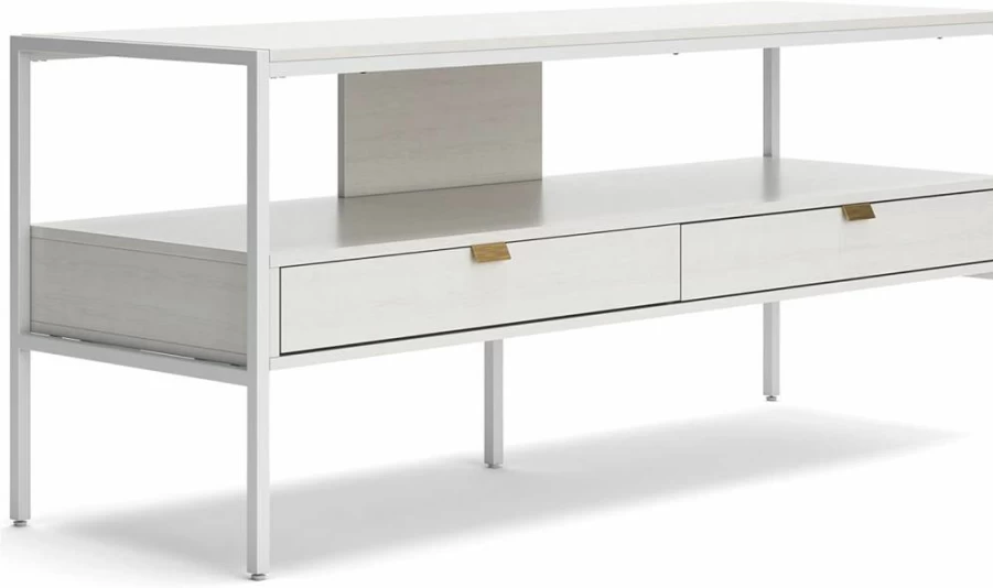 Signature Design by Ashley Deznee Modern 69" TV Stand with 2 Drawers & Shelf, White Entertainment Center for Large TVs