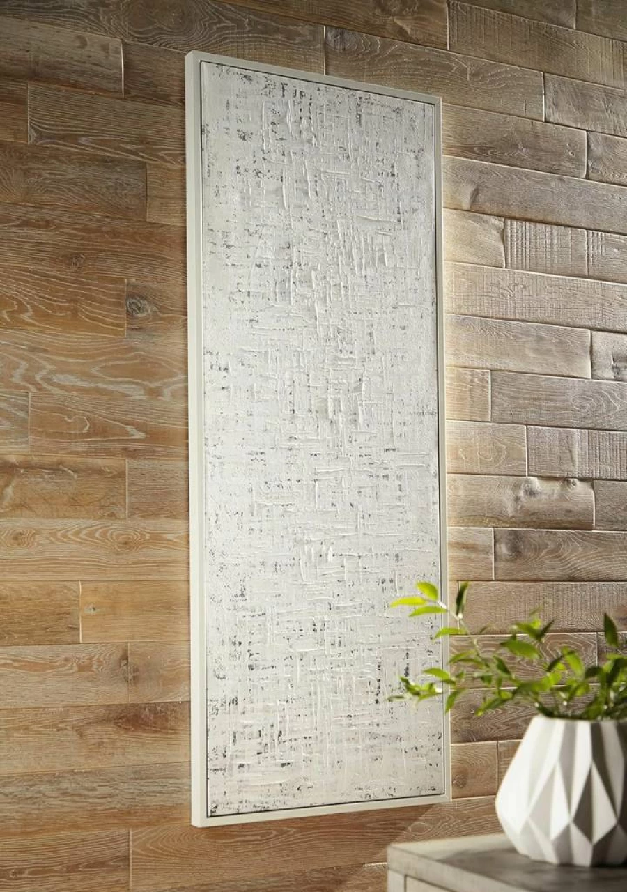 Signature Design by Ashley Daxonport Modern Textured Canvas Wall Art, 24x60 Inches, White and Gray Abstract Painting for Living Room Decor