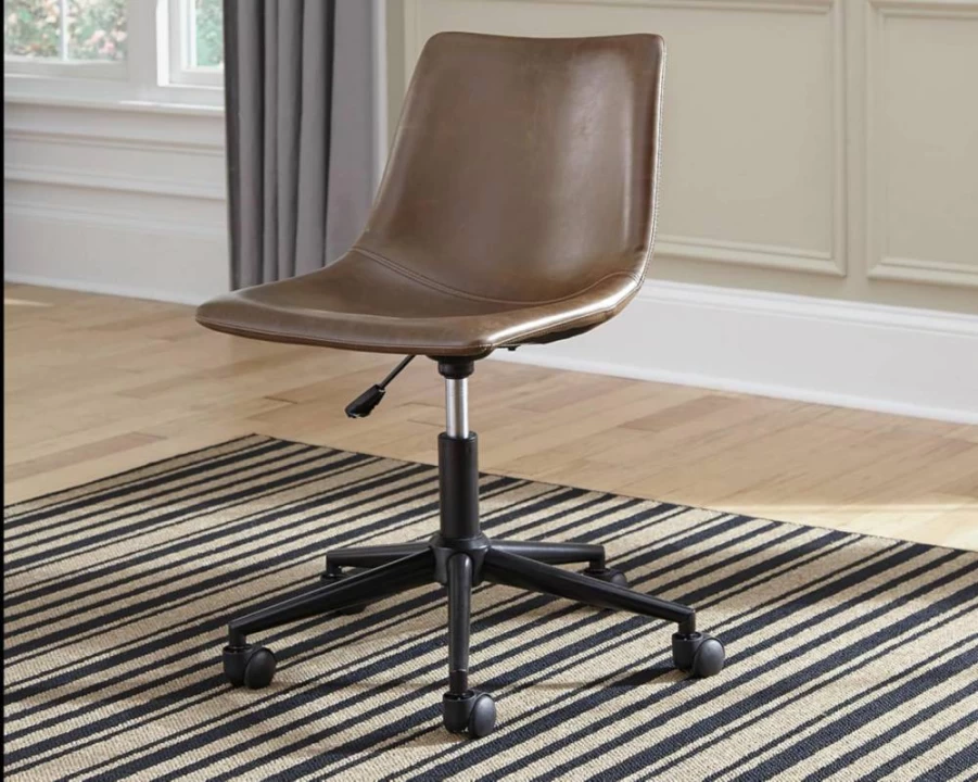 Signature Design by Ashley Brown Faux Leather Swivel Office Chair - Adjustable Height Ergonomic Desk Chair for Home & Workspace