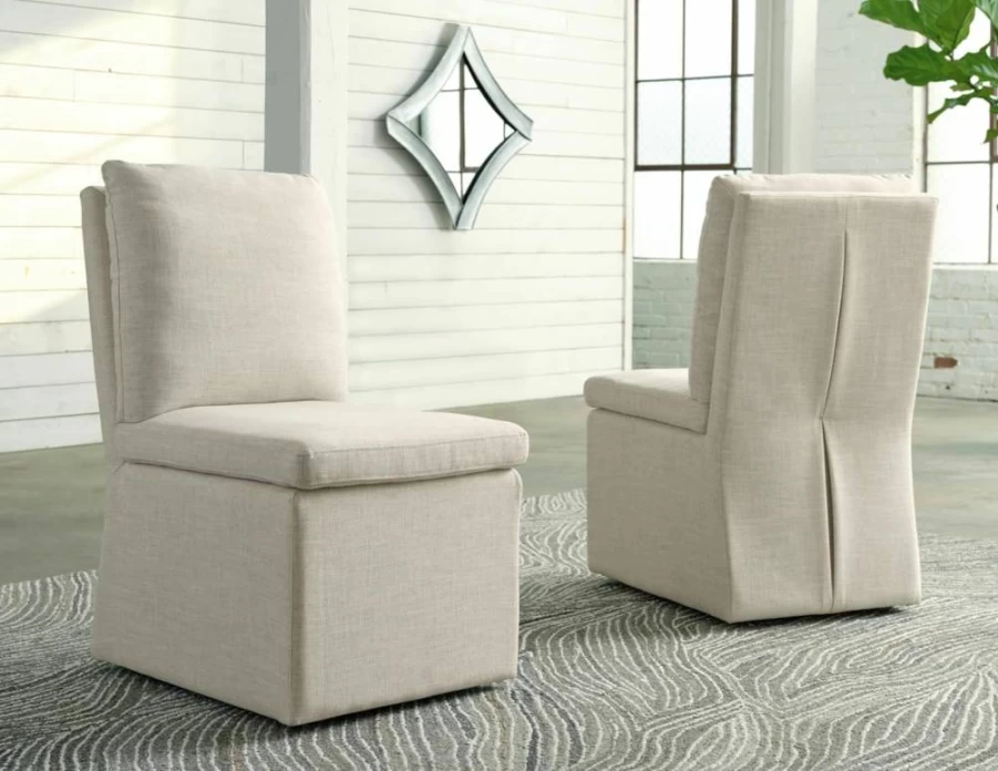 Signature Design by Ashley Krystanza Armless Dining Chairs, Set of 2, Beige Upholstered Seats, Classic Style