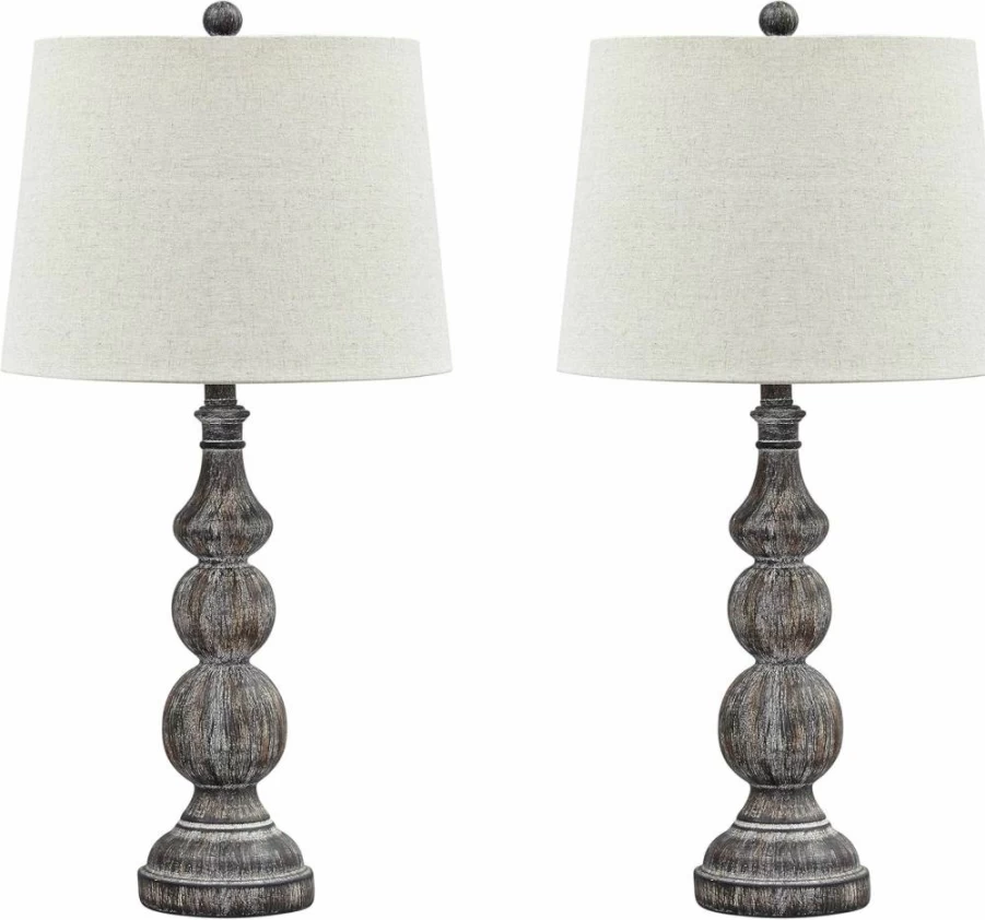 Signature Design by Ashley Mair Rustic Farmhouse Table Lamp - Set of 2, Gray Distressed Finish, Polyresin Base
