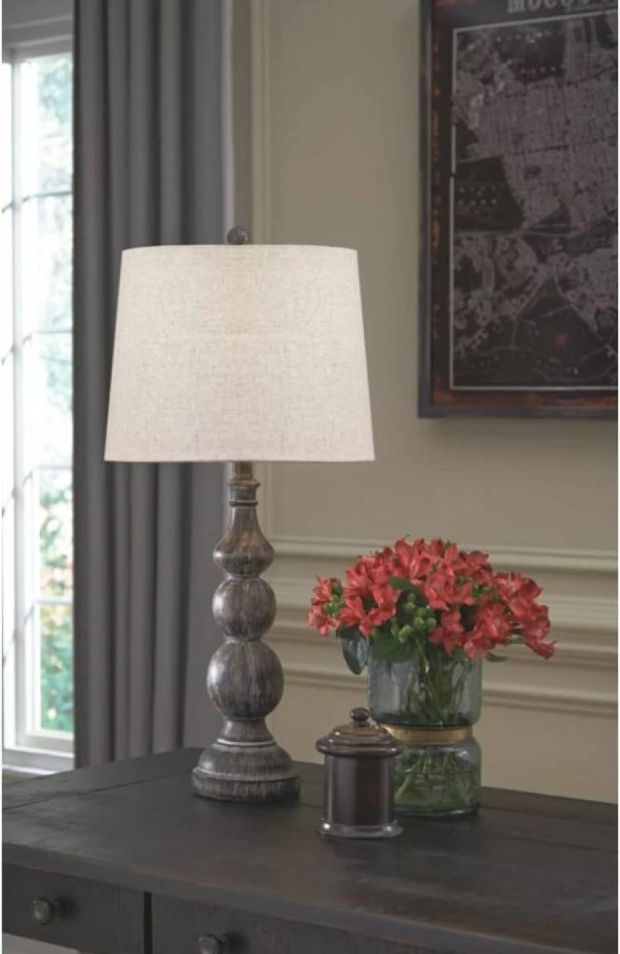 Signature Design by Ashley Mair Rustic Farmhouse Table Lamp - Set of 2, Gray Distressed Finish, Polyresin Base