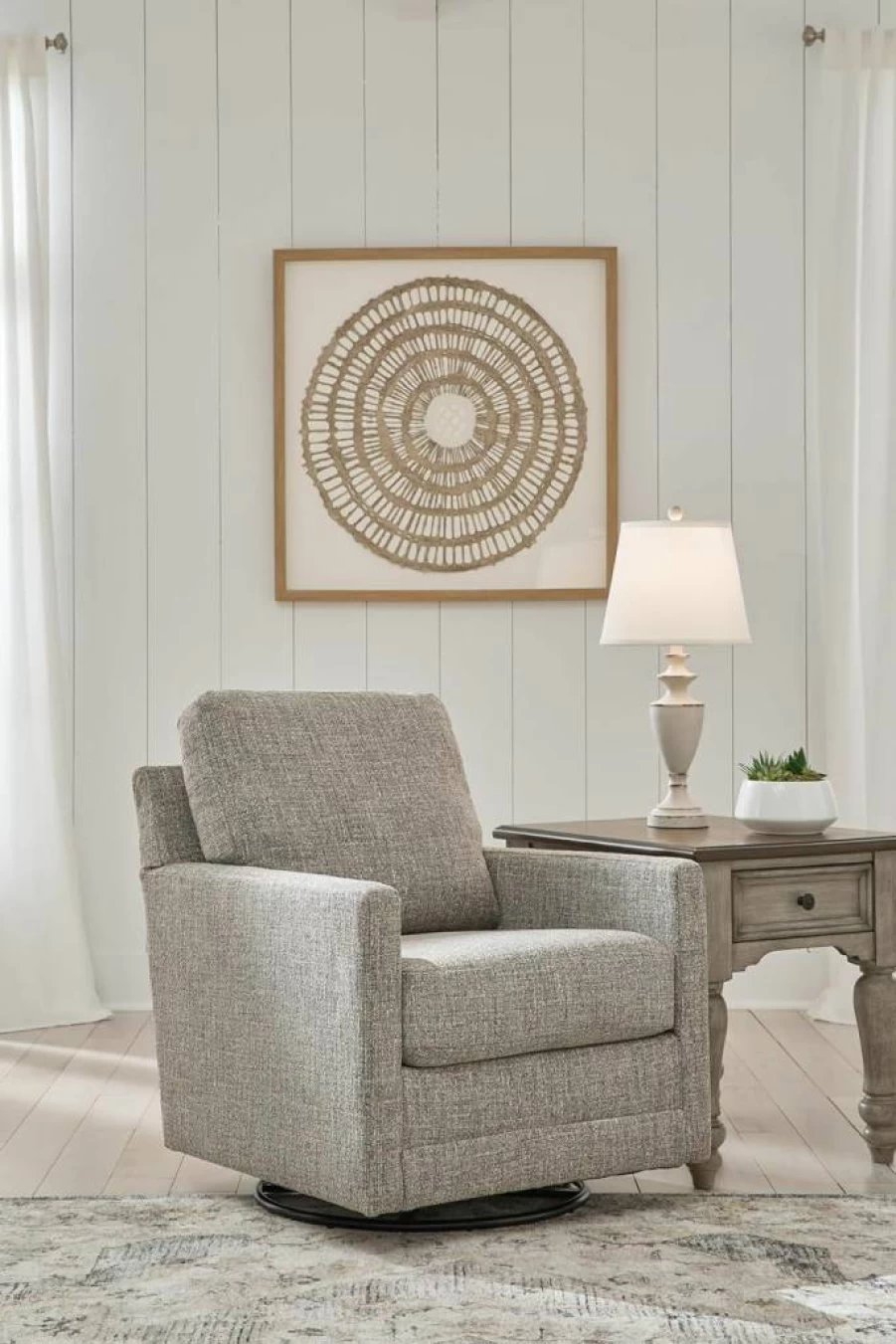 Signature Design by Ashley Bralynn Upholstered Swivel Glider Chair in Light Gray - Modern Accent Chair for Living Room