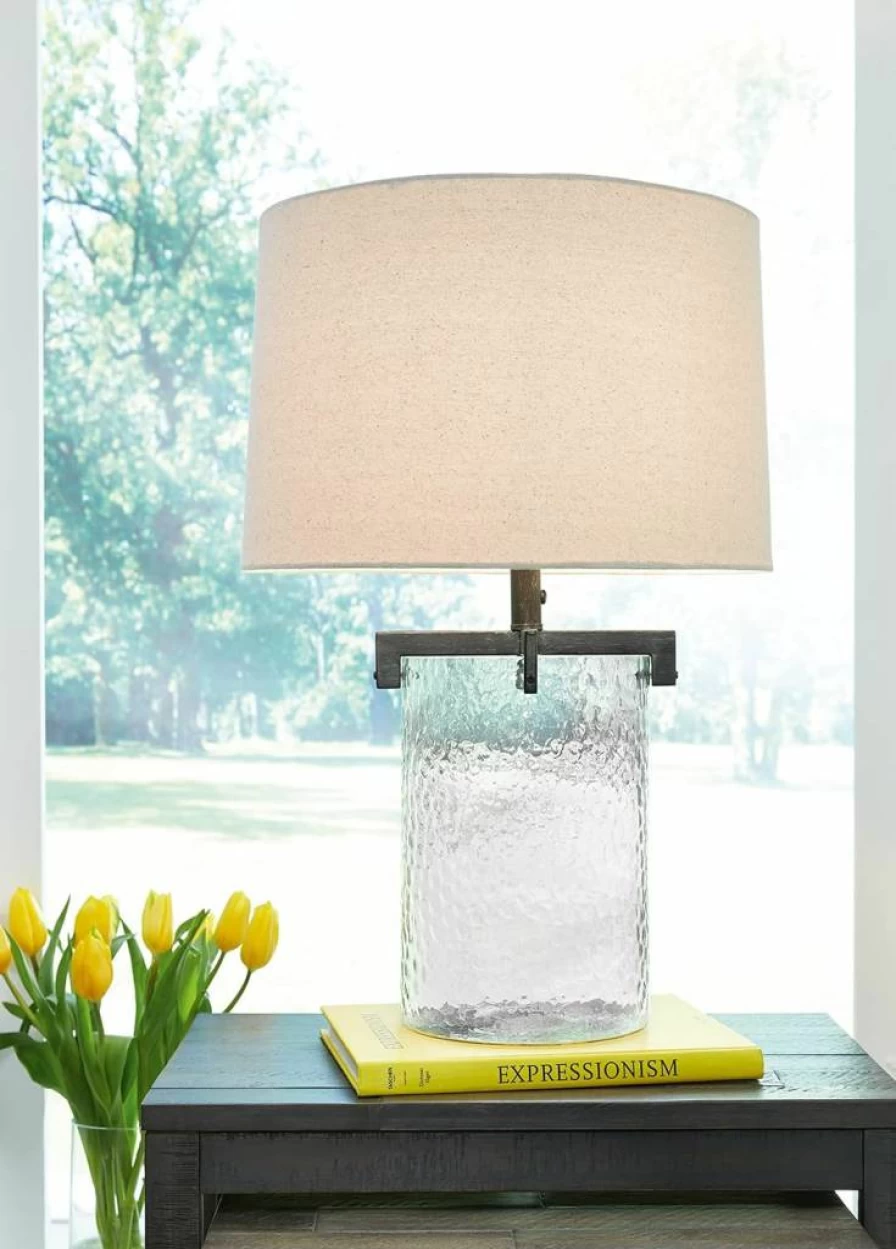 Signature Design by Ashley Fentonley 25.38" Clear & White Casual Table Lamp for Living Room, Bedroom, or Office