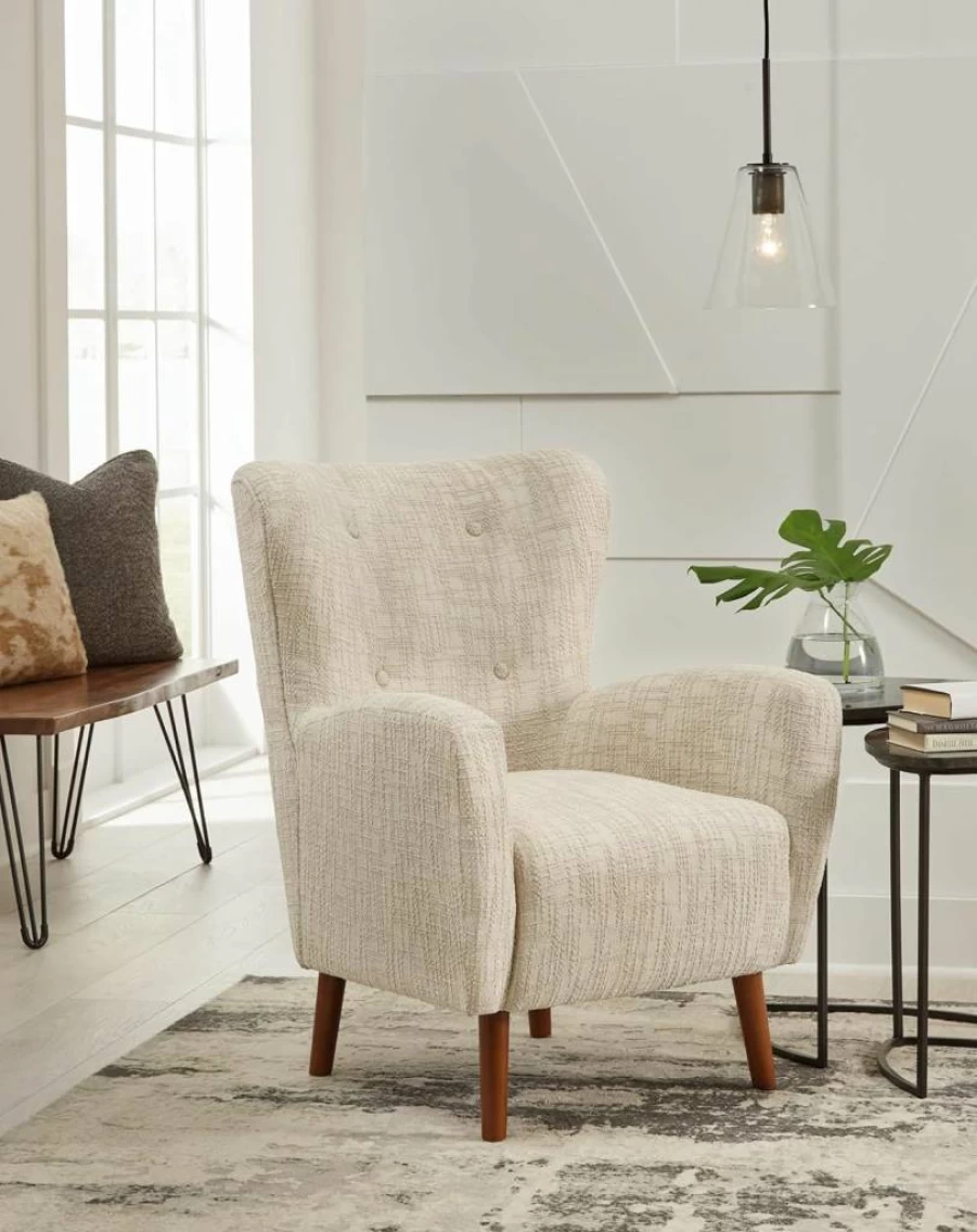 Signature Design by Ashley Jemison Modern Tufted Accent Chair in Beige – Nuvella Upholstered Contemporary Lounge Chair