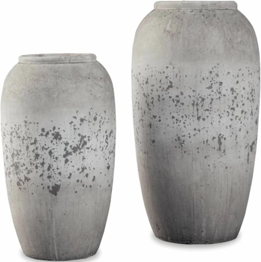 Signature Design by Ashley Dimitra Light Gray Ceramic Vase Set - 2 Piece Painted Decorative Home Decor