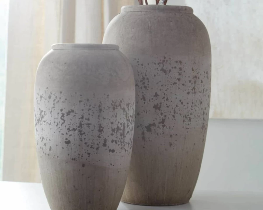 Signature Design by Ashley Dimitra Light Gray Ceramic Vase Set - 2 Piece Painted Decorative Home Decor