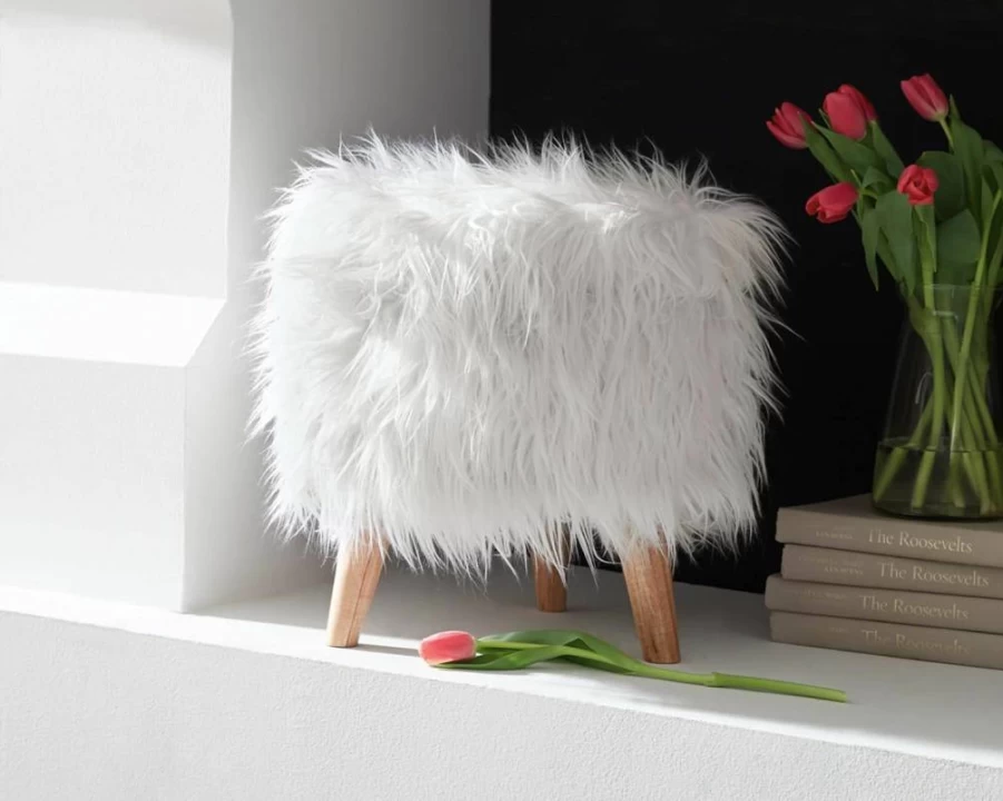 Signature Design by Ashley Elson Modern White Faux Fur Storage Ottoman with Chic Design
