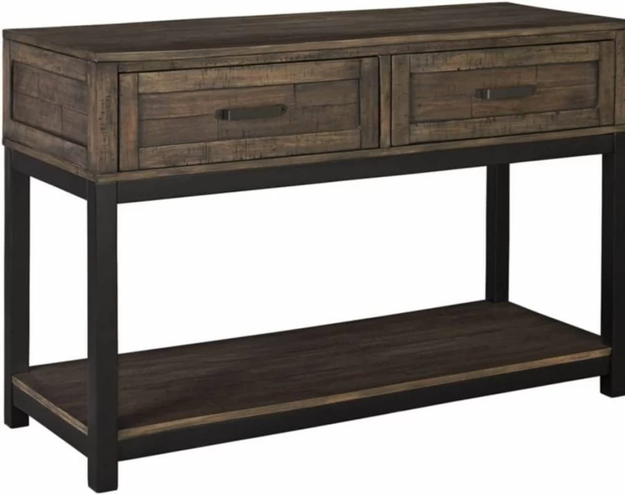 Signature Design by Ashley Johurst Rustic Brown Sofa Table with 2 Drawers & Fixed Lower Shelf, Rectangular Entryway Console Table