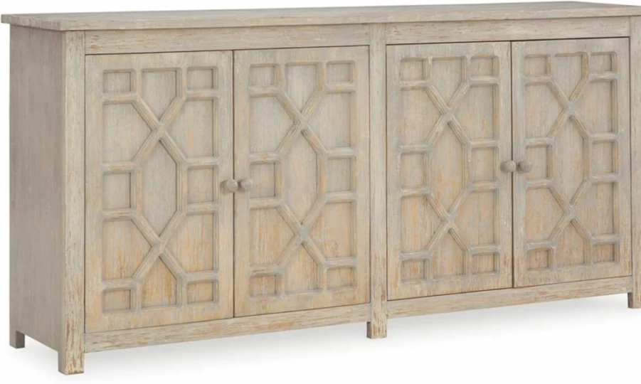 Signature Design by Ashley Caitrich Mango Wood Accent Cabinet - 4 Soft-Close Doors, 2 Shelves, Gray & Dark Brown Finish, Cord Management