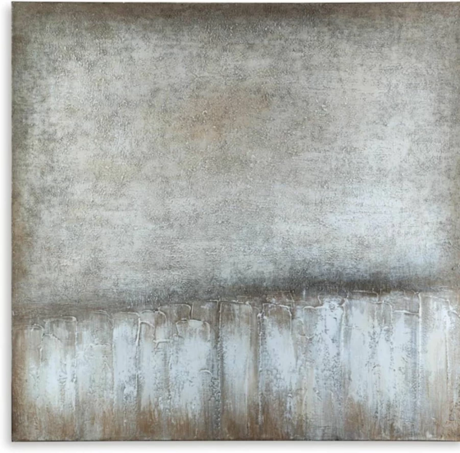 Signature Design by Ashley Mellsboro Modern Abstract Hand-Painted Canvas Wall Art 40x40 Inches Light Brown & Gray Square Framed Decor