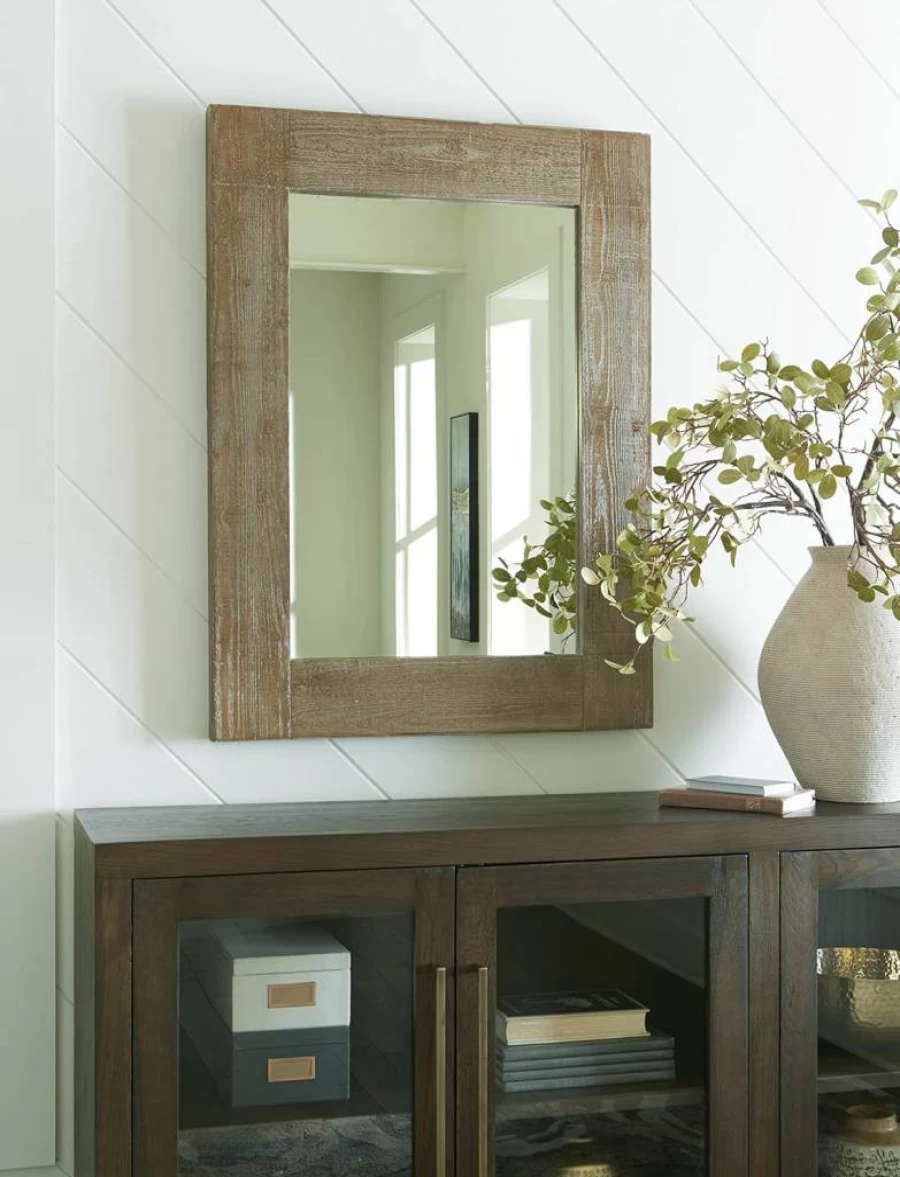 Signature Design by Ashley Waltleigh Distressed Brown Farmhouse Wood Accent Wall Mirror