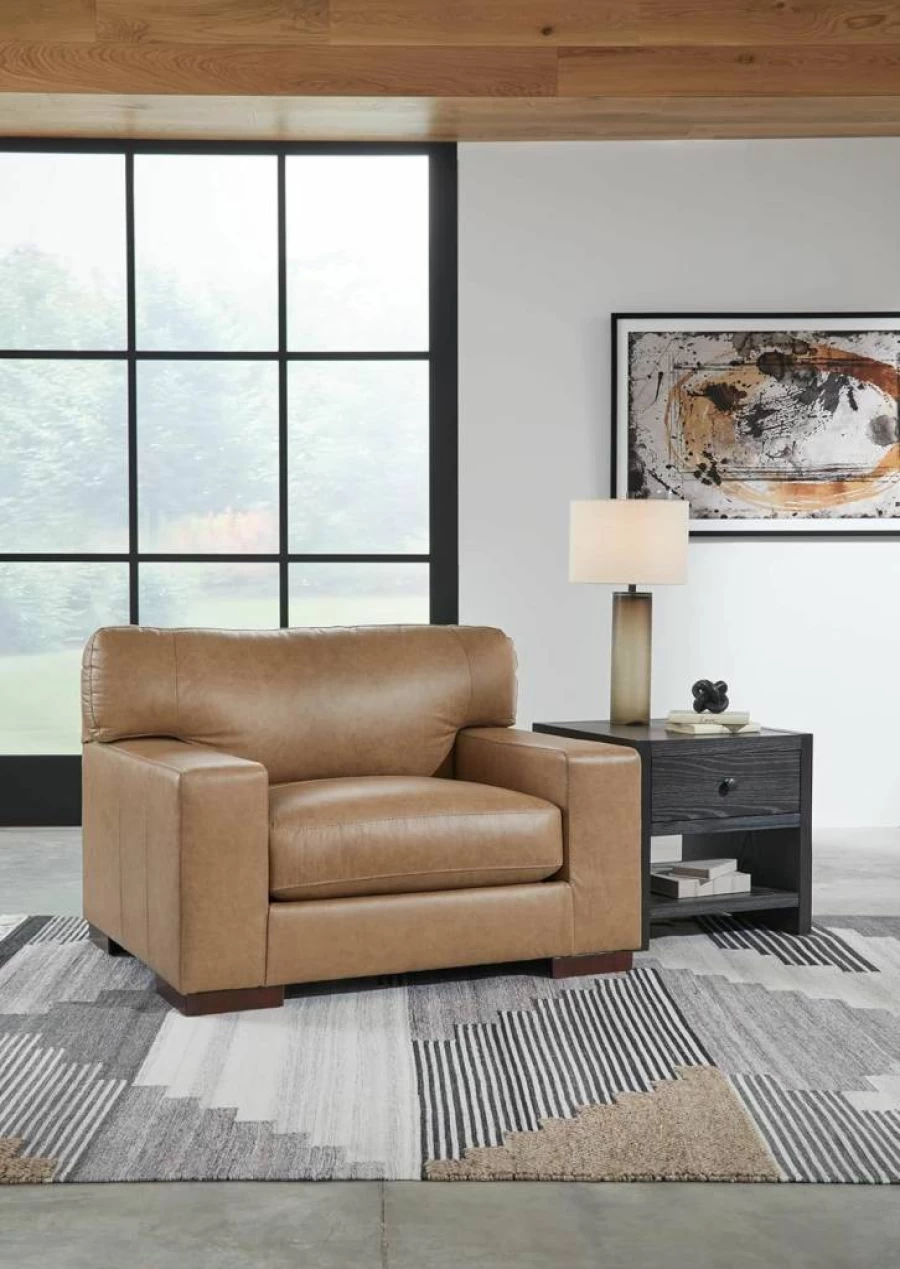 Signature Design by Ashley Luigi Modern Oversized Chair - Black Tufted Leather Match Upholstered Lounge Seat