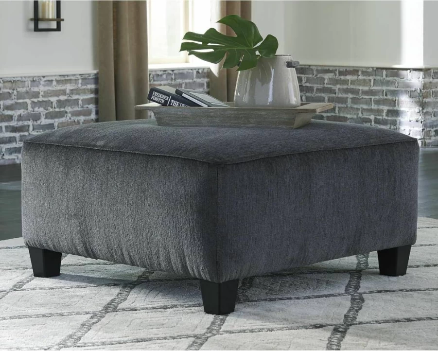 Signature Design by Ashley Abinger Modern Rectangular Storage Ottoman in Neutral Beige Fabric Upholstery