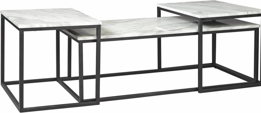 Signature Design by Ashley Donnesta Modern 3-Piece Coffee Table Set with 2 End Tables - Black & White Contemporary Living Room Furniture