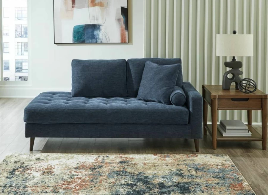 Signature Design by Ashley Bixler Blue Corner Chaise Sofa with Tufted Design, Right-Arm Facing & Removable Cushions