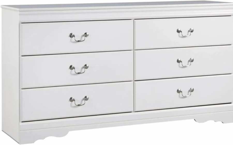 Signature Design by Ashley Anarasia 6-Drawer Kids Dresser - Modern Glam Nursery Furniture, White Dresser for Children's Room