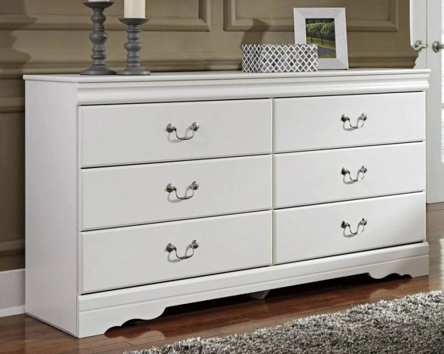 Signature Design by Ashley Anarasia 6-Drawer Kids Dresser - Modern Glam Nursery Furniture, White Dresser for Children's Room
