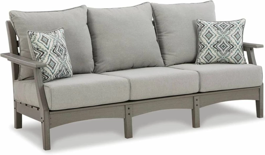 Signature Design by Ashley Visola Outdoor Patio Lounge Chair with HDPE Frame & Cushion, Set of 2, Gray