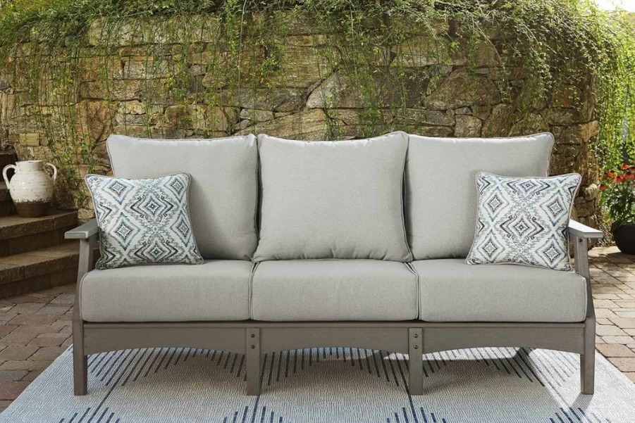 Signature Design by Ashley Visola Outdoor Patio Lounge Chair with HDPE Frame & Cushion, Set of 2, Gray