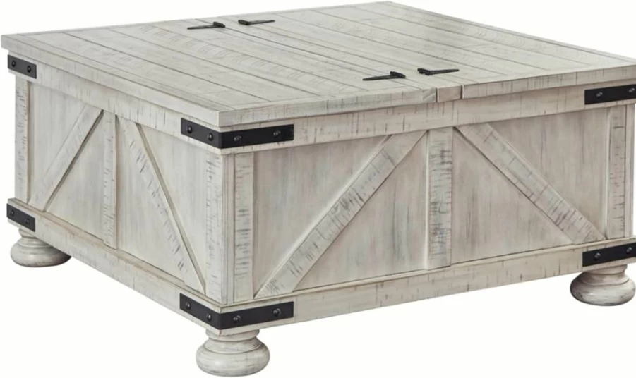 Signature Design by Ashley Whitewash Carynhurst Casual Cocktail Table with Storage - Modern Side Table for Living Room