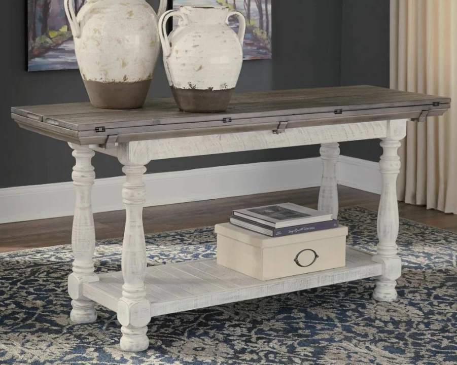 Signature Design by Ashley Havalance Farmhouse Coffee Table - Weathered Gray & White Finish Rectangular Living Room Furniture