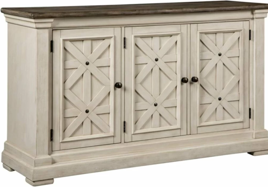 Signature Design by Ashley Whitesburg Cottage Dining Server Buffet with 2 Storage Doors, Brown and White Finish