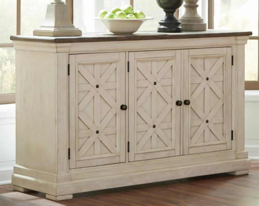 Signature Design by Ashley Whitesburg Cottage Dining Server Buffet with 2 Storage Doors, Brown and White Finish
