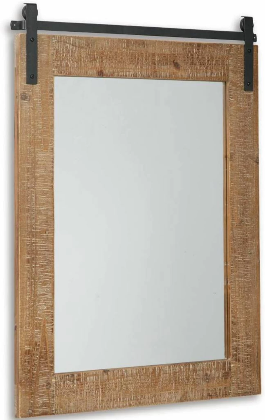 Signature Design by Ashley Lanie Rustic Brown & Black Accent Mirror with Faux Barn Door Metal Track