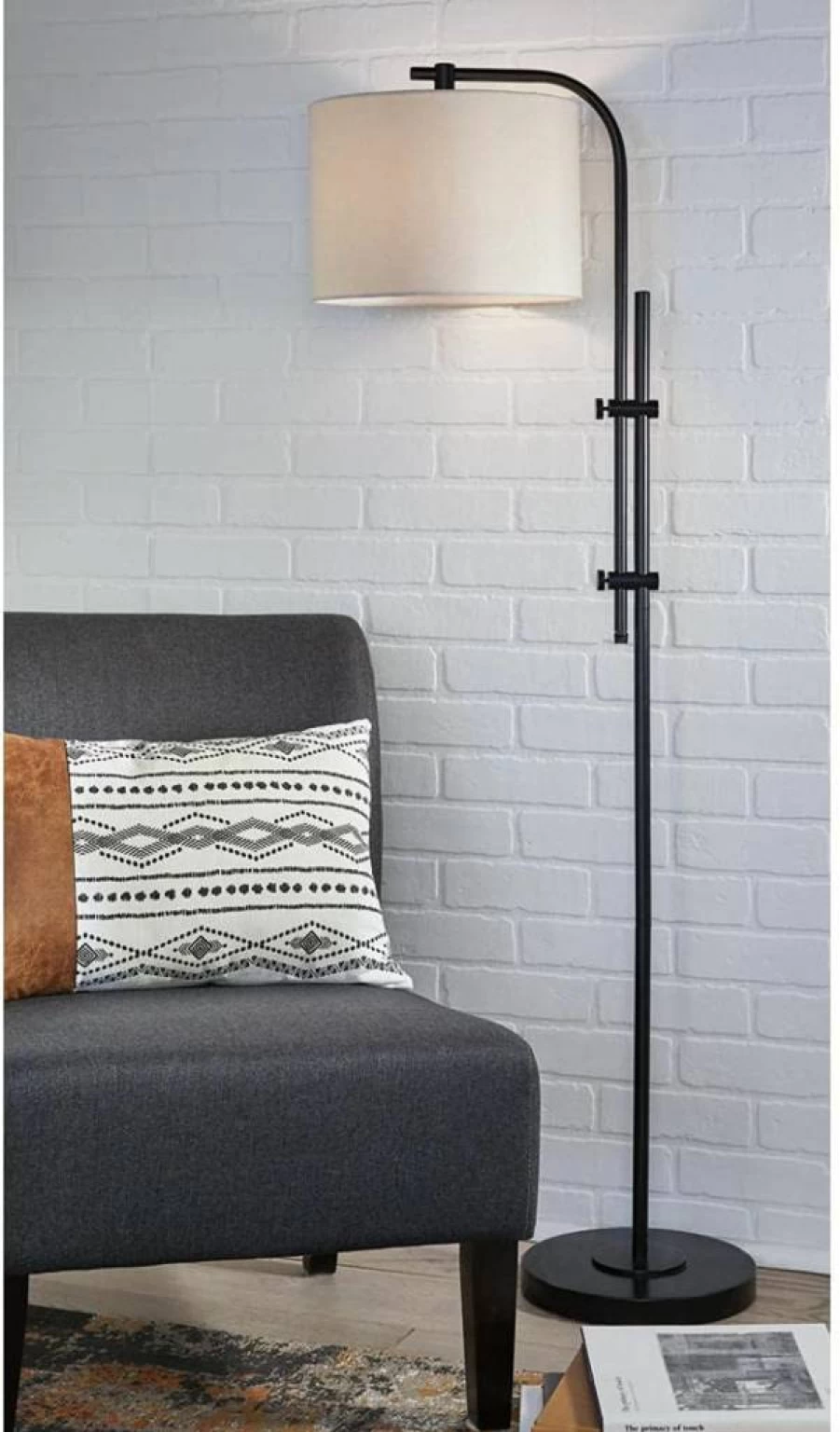 Signature Design by Ashley Baronvale 60" Adjustable Floor Lamp - Modern Black Metal Tall Standing Light for Living Room