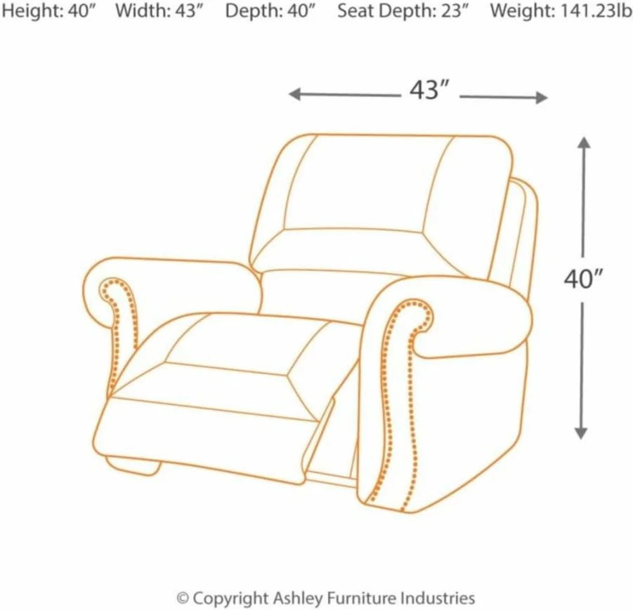 Signature Design by Ashley Larkinhurst Brown Faux Leather Manual Rocker Recliner with Nailhead Trim - Comfortable Leather Reclining Chair for Living Room