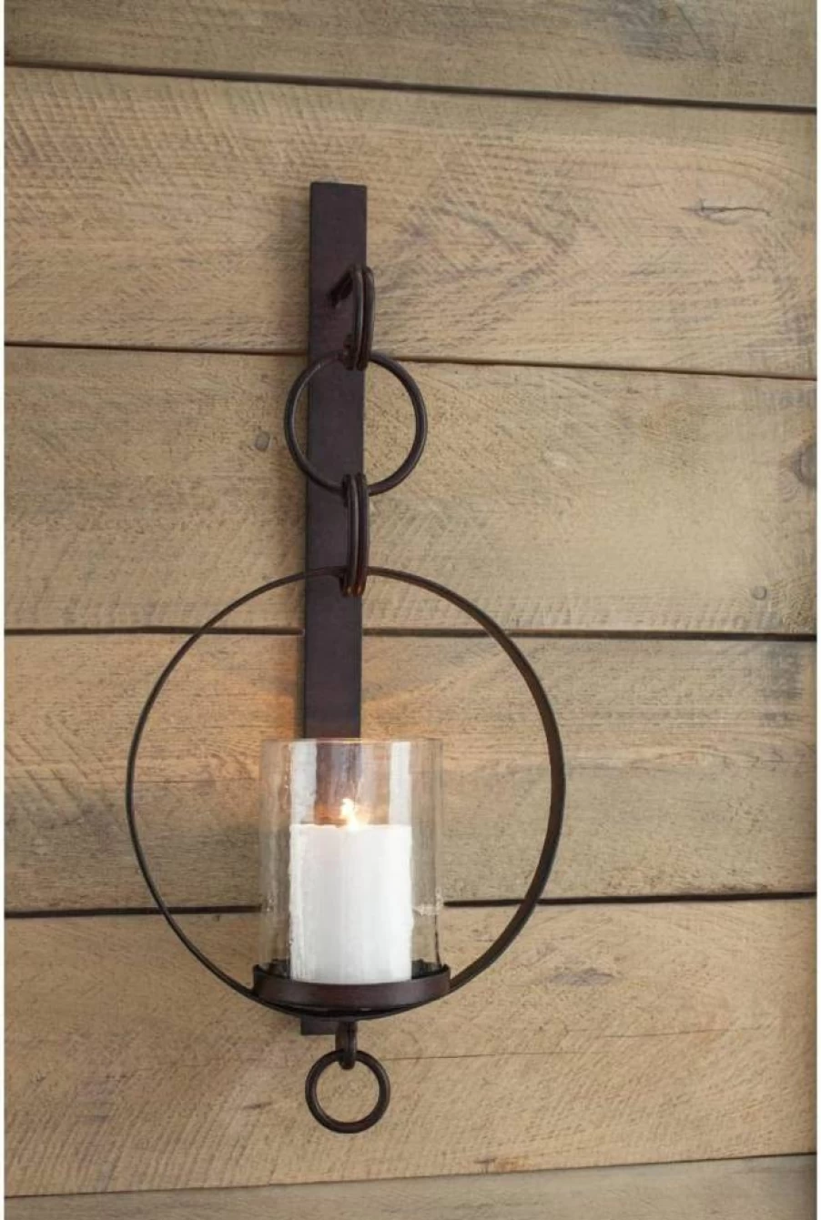 Signature Design by Ashley Ogaleesha Rustic Bronze Wall Sconce with Candle Holder - Brown Farmhouse Decor