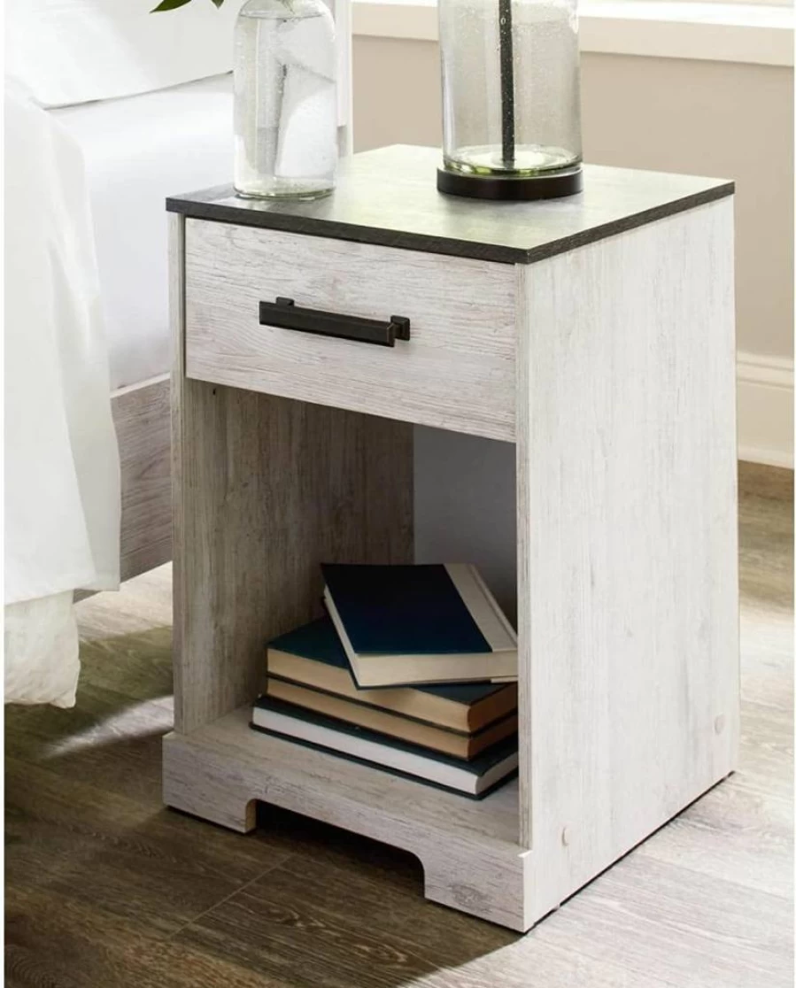 Signature Design by Ashley Paxberry White Bohemian Nightstand with 1 Drawer & Open Cubby, 22.09" Height, Modern Bedside Table