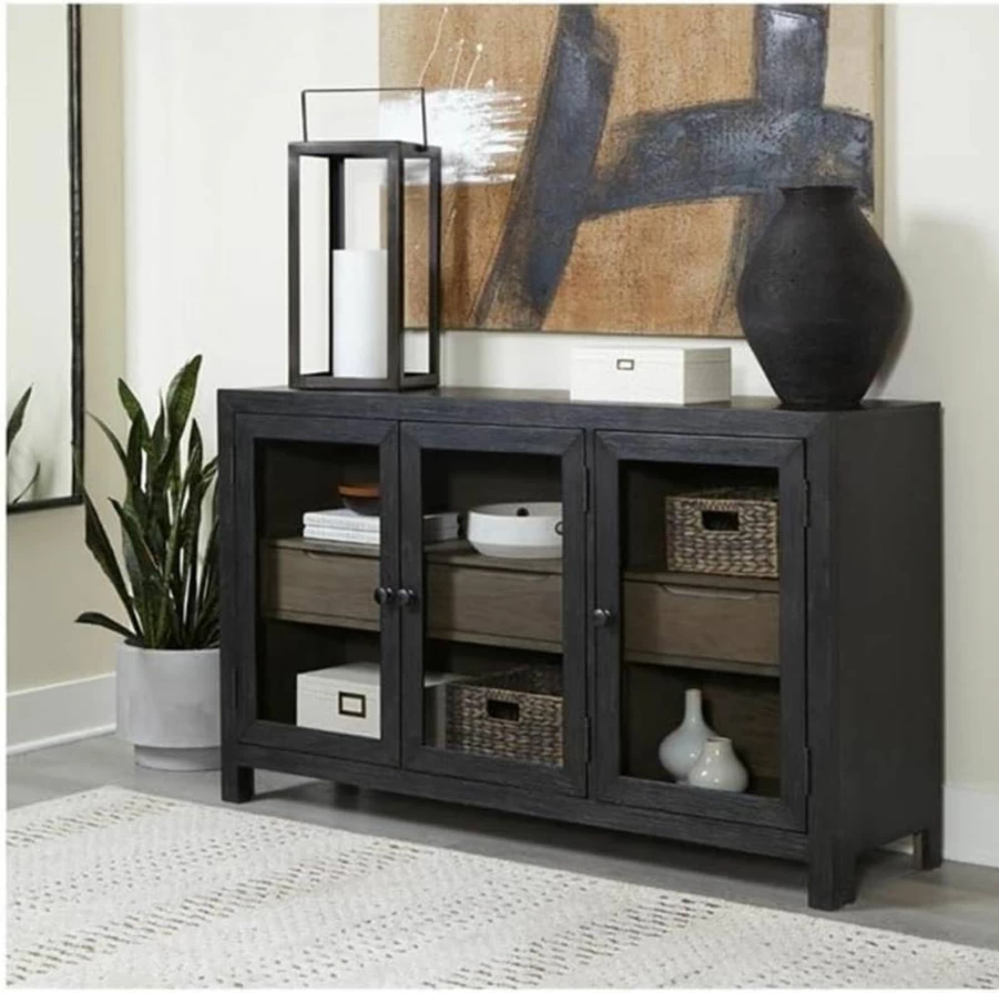Signature Design by Ashley Lenston Black & Gray Transitional TV Stand & Accent Cabinet with Storage