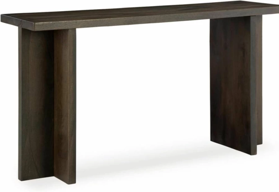 Signature Design by Ashley Jalenry Dark Brown Sofa Table with T-Post Legs, Light Sandblasted Finish, Casual Console Table for Living Room