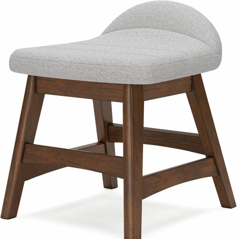Signature Design by Ashley Lyncott Armless Home Office Desk Chair - Light Gray & Light Brown Upholstered Backless Chair for Modern Workspace