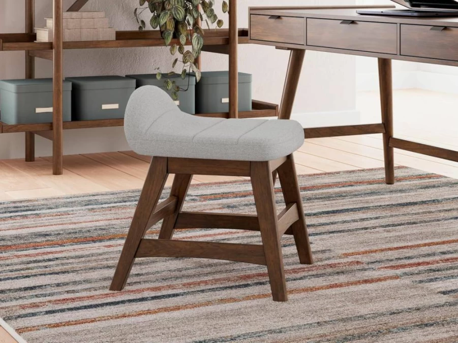 Signature Design by Ashley Lyncott Armless Home Office Desk Chair - Light Gray & Light Brown Upholstered Backless Chair for Modern Workspace