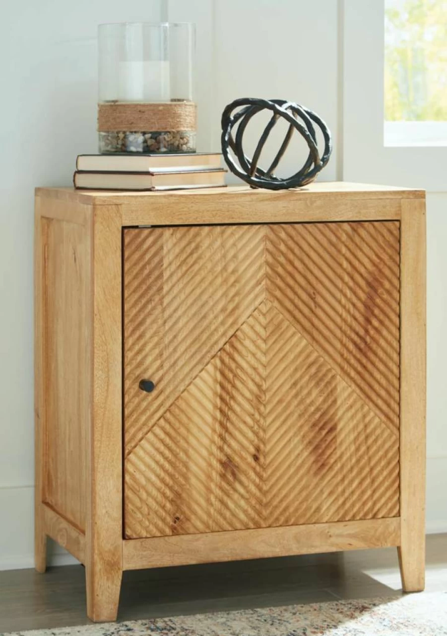 Signature Design by Ashley Emberton Light Brown Accent Cabinet - 1-Door Storage with Shelf, Casual Living Room Furniture