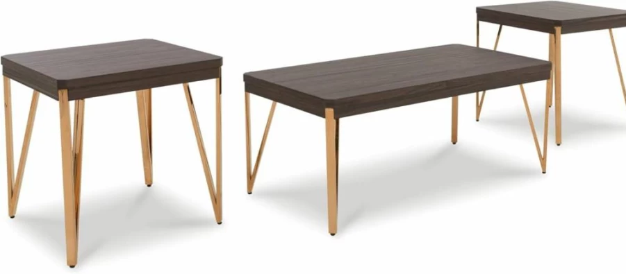 Signature Design by Ashley Bandyn 3-Piece Contemporary Side Table Set with Steel Legs - Dark Brown & Metallic Finish