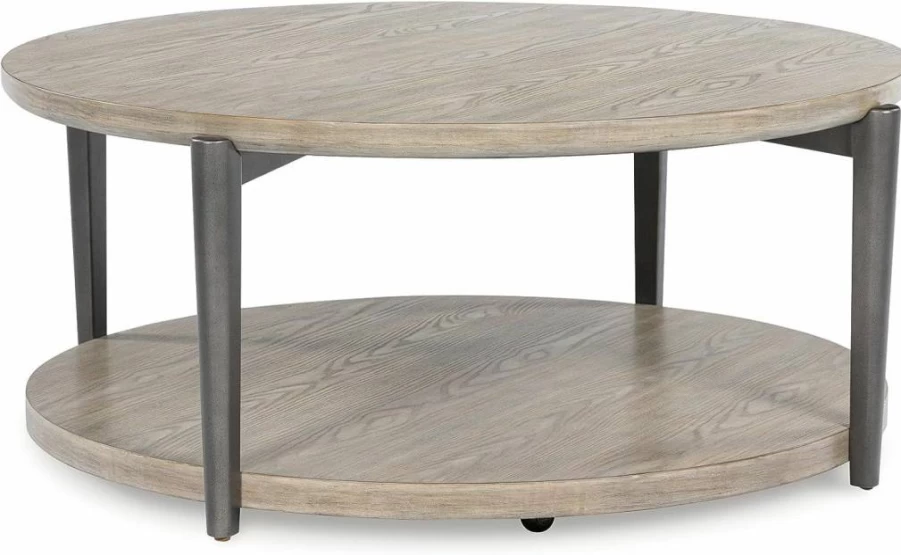 Signature Design by Ashley Dyonton Industrial Light Brown Coffee Table with Metal Legs - Modern 4-Leg Side Table